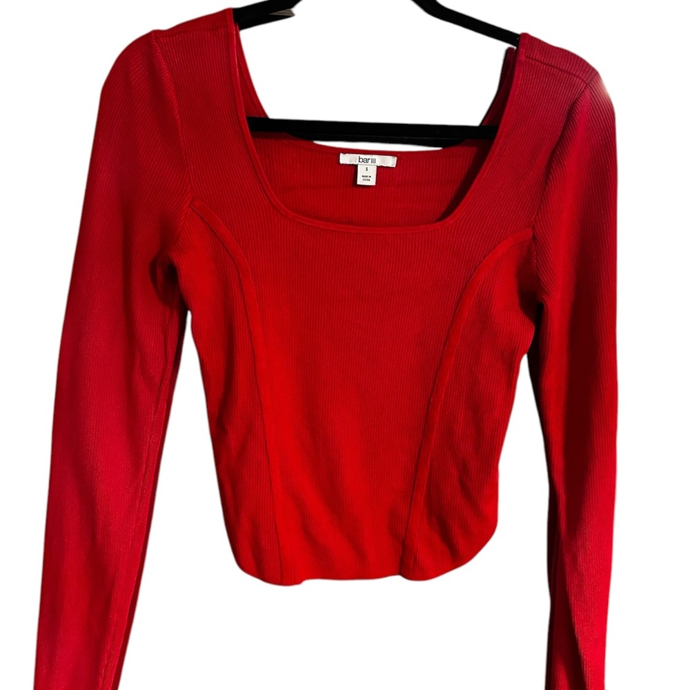 Bar III Red Long Sleeve Top Ribbed Sweater